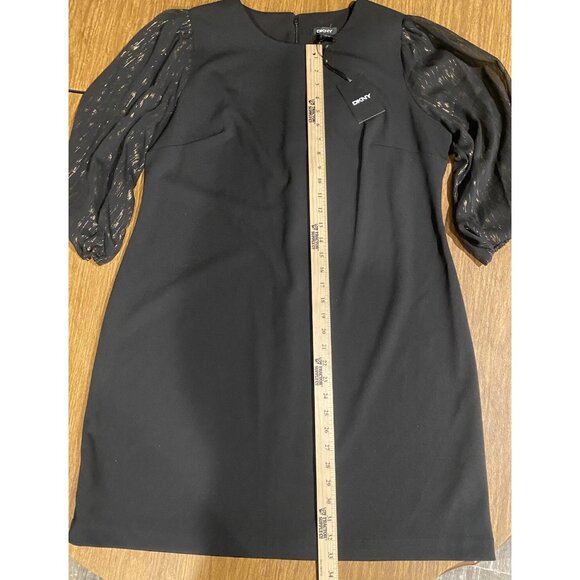 DKNY Knit Dress Womens 16 Combo Metallic Sleeve Stretch Career Professional - Picture 4 of 13